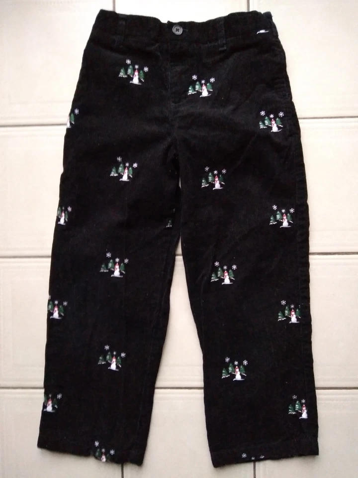 Pantalones de pana Heartstring para niñas talla 5 muñecos de nieve Navidad negros cintura ajustable Foto 1 de 4
