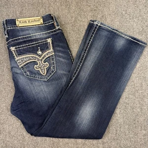 Rock Revival Jeni Easy Boot Jeans Wmns 36x30 Blue Denim Embellished Rhinestones - Picture 1 of 12