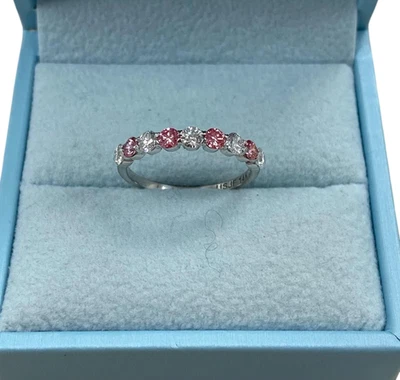 Acceso Rosa & Bianco 9 Pietra Rotondo Zirconia Cubica Fedina 925 Argento Misura - Immagine 1 di 4