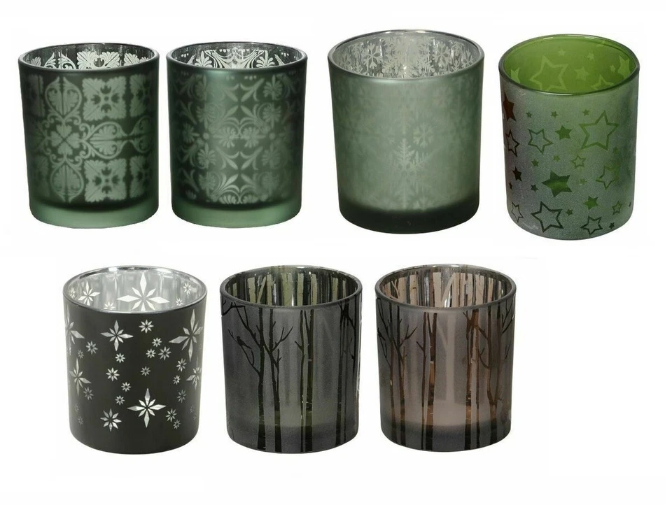 Windlicht Teelichthalter aus Glas Natur Grün ca. 7 x 8 cm verschiedene Motive - Bild 1 von 1