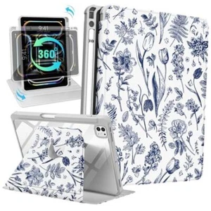 for iPad Pro 13 Inch Case M4 2024 - for Women Girls Cute Folio 4-Blue Flower - Picture 1 of 7