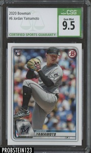 2020 Bowman #6 Jordan Yamamoto Miami Marlins RC Rookie CSG 9.5