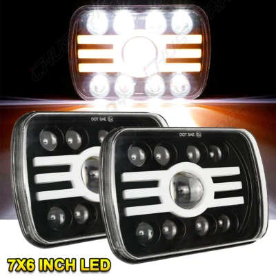 For Chevrolet C10 C20 C30 1981-1986 Pair 7x6" LED Headlights Hi/Low Lamps 6000K - Image 1 of 4