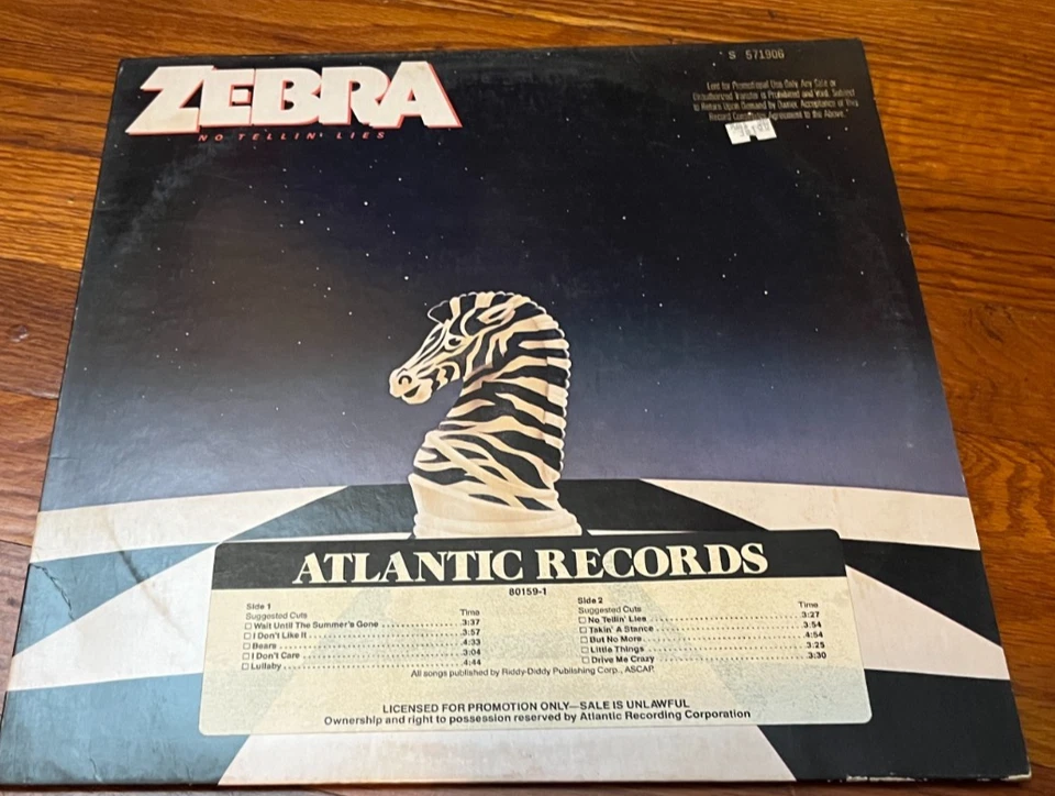 ZEBRA No Telling Lies ORIGINAL 1984 LP PROMO  ATLANTIC NEAR MINT - Imagem 1 de 1