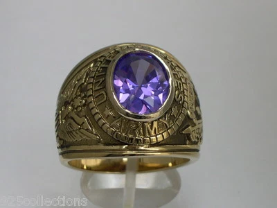 Anillo 12X10 mm Ejército de los Estados Unidos Militar Febrero Amatista Circonita cúbica Hombres Talla 7-14 Foto 1 de 4