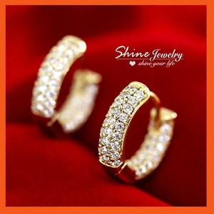 9K Gold Filled 3-Row Band 15mm Round Hoop earrings made with SWAROVSKI crystals - Picture 1 of 7