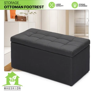 Black Storage Ottoman Bench Lift Top Footrest Stool End of Bed Upholstered Seat - Picture 1 of 9