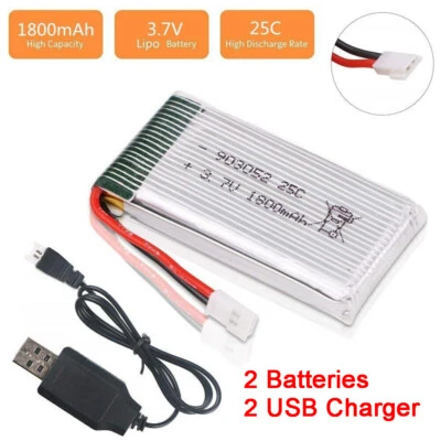2 Pack 3.7V 1800mah Lipo Battery 25C XH2.54 Plug with USB Charger for RC Drone - Image 1 of 4