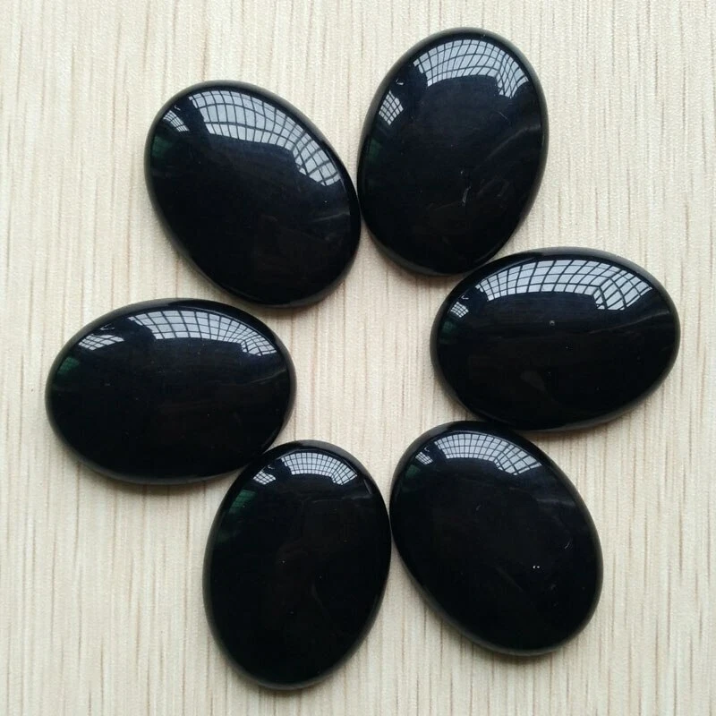 Wholesale 6pc Natural Stone Black Obsidian Oval CAB CABOCHON 30x40mm DIY No Hole - Image 1 of 2