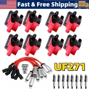 8PACK Square Ignition Coils Spark Plugs Wires UF271 For Chevy GMC 4.8L 5.3L 6.0L - Picture 1 of 14