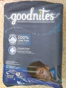 Ropa interior para mojar la cama nocturna Goodnites para niños, grande 17 unidades 69-95 libras - Imagen 1 de 2