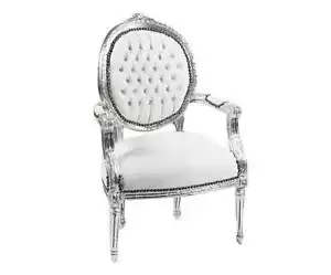 Poltrona foglia argento barocco e rivestimento bianco - Foto 1 di 2