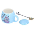 (4)Ceramic Cup Coffee Cup Dustproof Cute With Lid Spoon For Home For Office Lt