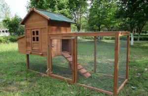 Outdoor Chicken Coop 4-6 Chickens 80" Run With Hutch/ Asphalt Roof - Picture 1 of 2