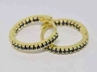 14k Yellow Gold Plated 2.10 CT Round Lab Created Sapphire Women's Hoop Earrings - Image 1 of 2