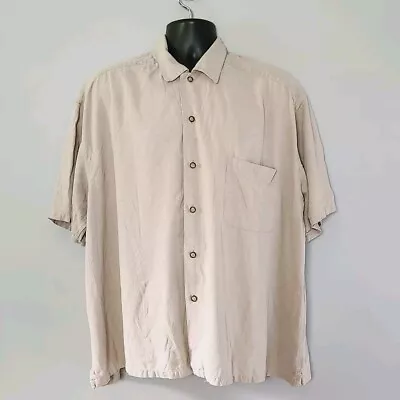 Structure Men's 100% Knubby Silk Button Up Shirt Beige Casual SS Linen Textured  - Image 1 of 4