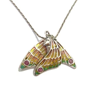 Sterling Silver Plique a Jour Art Nouveau Ruby Butterfly Lady Brooch Pin Pendant - Picture 1 of 2