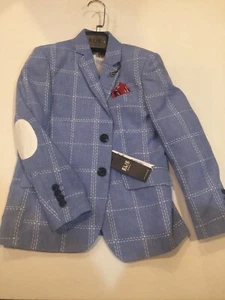 Boys elie balleh Navy Blazer With White Check And Elbow Patch, Sizes 4 - Picture 1 of 5