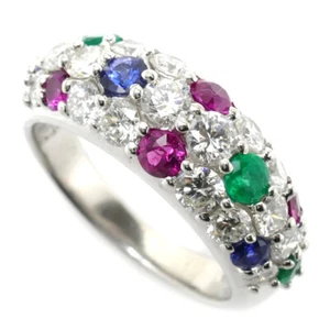 Markenlos Pt900 Ring Diamant 1,55ct Smaragd 0,25ct Rubin 0,48ct Saphir US #6,5 - Bild 1 von 8