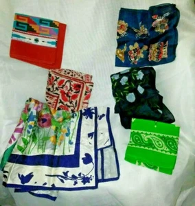 6 Vintage Women's Scarfs Silk Cotton Contemp. Designs Floral Springs Fast Color - Picture 1 of 6