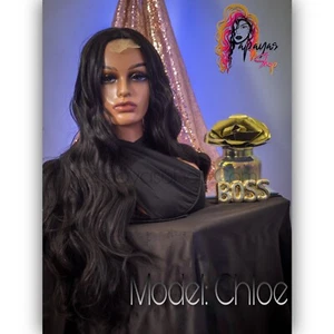 Natural Glam Long Wavy Black Hair  Synthetic Lace Front Wigs Heat Resistant - Picture 1 of 4