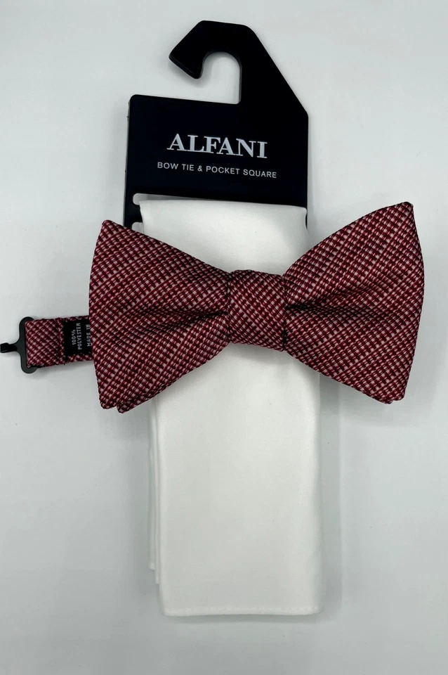 Pajarita y cuadrado de bolsillo ALFANI para hombre ~ rojo ~ rayas Balaton ~ NUEVO PRECIO DE VENTA SUGERIDO POR EL FABRICANTE: $55. Foto 1 de 1