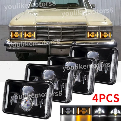 适合克莱斯勒 LeBaron 1977 - 1992 4PCS 4x6" LED 车头灯 高/低光 DRL 黑色 — 第 1/4 张图片