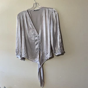 Zara crop top size S tie front button down silver - Picture 1 of 9
