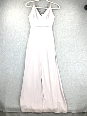 Vestido Lulu's Largo Completo Cuello en V Gris Para Mujer Talla XS Forrado Espalda Abierta Correas de Encaje Foto 1 de 4