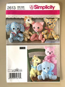 Animales de peluche Simplicity elefante, jirafa, gato, patrón de cerdo 2613 10",12" SIN CORTAR - Imagen 1 de 2