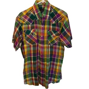 Vintage Panhandle Slim Pearl Snap Shirt Baumwolle Kurzarm 16 Glücksstreifen - Bild 1 von 3
