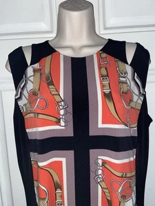 EVA VARRO Kleid rot gold schwarz Gürtelmotiv ärmellos, Gr. XL - Bild 1 von 9