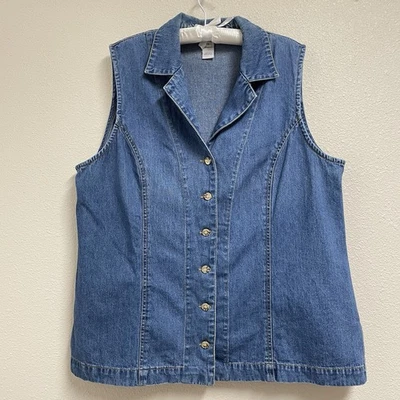 VTG 90s Stonebridge Denim Vest 1X Womens Blue Button Front Waistcoat - Image 1 of 4