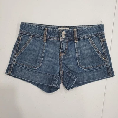 Y2K Micro Shorts de tiro bajo Aeropostale Pantalones cortos para mujer 0 Azul Denim Puño Solapa Foto 1 de 4
