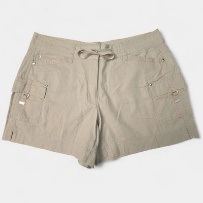 White House Black Market Linen Blend Utility Shorts Tan 8 Minimalist Preppy NWOT - Image 1 of 4