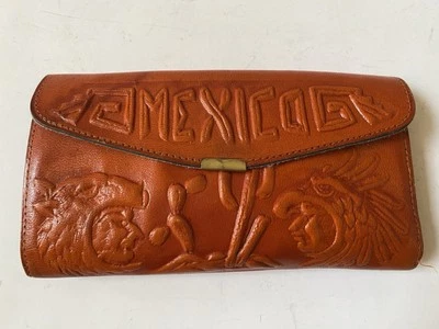Cartera de cuero mexicana hecha a mano boho tarjeteros naranja Foto 1 de 4
