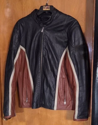 Chaqueta de moto de cuero para hombre Wilsons M. Julian años 70 negra y naranja talla XL Foto 1 de 4