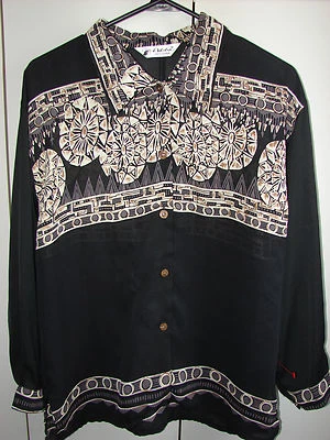 Blusa informal Aloha Wms grande abstracta tapa y flores en negro 100 % rayón/bonita Foto 1 de 4