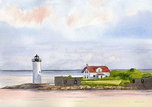 Portsmouth Hafen Leuchtturm New Hampshire Aquarell Kunst Notizkarten - Bild 1 von 2