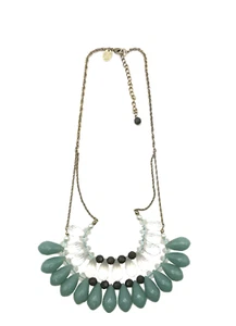 ZAD goldfarbene zweistufige Latz Halskette hellgrün & klar Träne Perlen 26 Zoll Retro - Bild 1 von 24