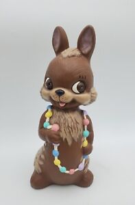 Lg Vintage Ceramic Easter Bunny Rabbit Candy Necklace Statue Signed RK 11.25"H