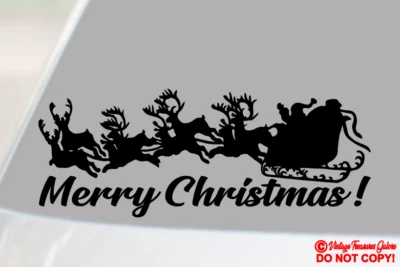 ¡FELIZ NAVIDAD! SANTA REINDEER SLEIGH Vinilo Calcomanía Adhesivo Ventana Pared Parachoques Foto 1 de 2