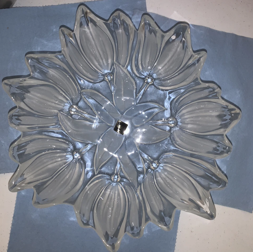 Mikasa Tulips Satin 12" Hostess Bowl Made in Germany Crystal Frosted