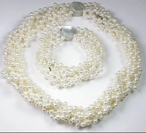 5 Strand AAA Pearl Statement Necklace & Bracelet Set Bridal Wedding  Handcrafted - Picture 1 of 3