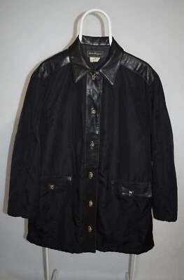 Chaqueta Abrigo Salvatore Ferragamo Grunge Cuero Poliamida Negra Mujer Talla 44 RARA Foto 1 de 4
