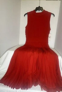NWT Nanette Lepore Red Pleated High Neck Midi Dress Womens Size 14 MSRP $148 - Picture 1 of 2