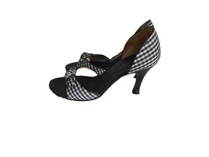Pumps Damen Pumps Peeptoe Schwarz Weiß Vichy Schleife - Bild 1 von 5