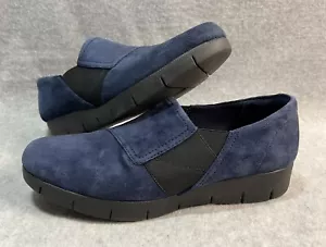 CLARKS Women’s Ladies Shoes Size 7.5 M Comfort Moc Slip On 60893151 Navy Blue - Picture 1 of 11