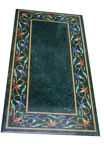30"x60" Green Marble Dining Table Top semi precious Stone Floral inlay Art work - Picture 1 of 10