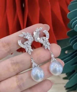 Regal 925 Sterling Silber, CZ und Süßwasserperlen Ohrhänger - Bild 1 von 4